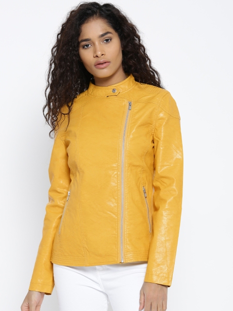 

Pepe Jeans Women Yellow Solid Biker Jacket