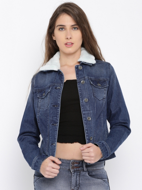 

Pepe Jeans Women Blue Solid Denim Jacket
