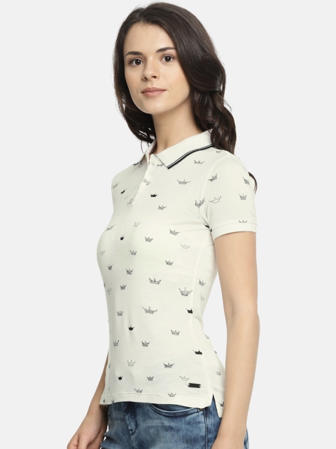 

Pepe Jeans Women White Printed Polo T-shirt