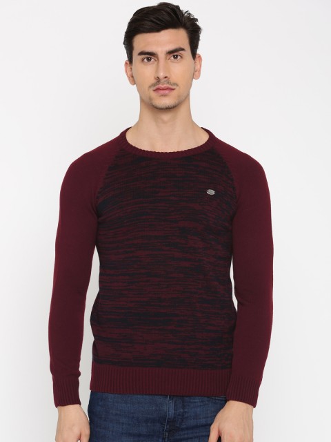 

Roadster Men Maroon Self Design Pullover