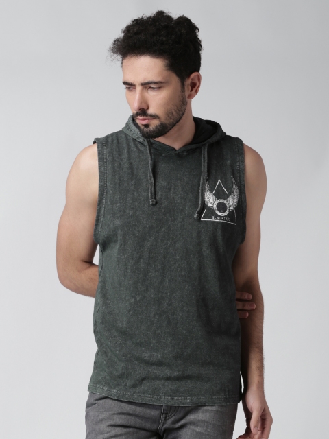 

Blue Saint Men Green Solid Hood T-shirt