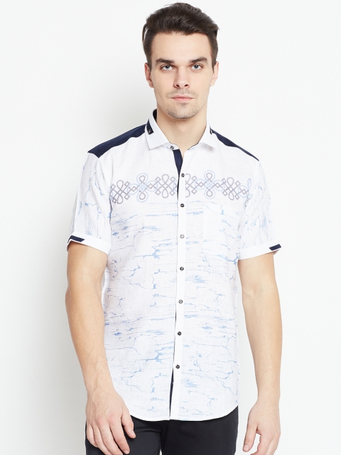

Louis Park Men White & Blue Regular Fit Printed Casual Shirt