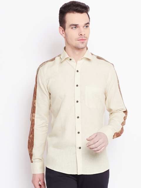 

Louis Park Men Cream-Coloured Linen Printed Detail Smart Casual Shirt