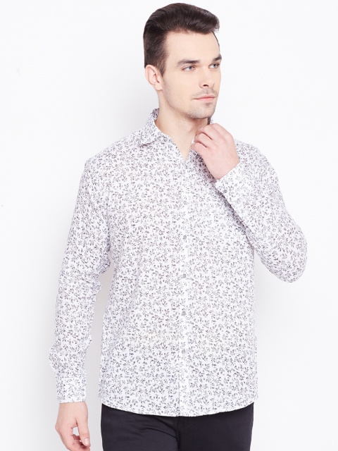 

Louis Park Men White & Black Linen Printed Smart Casual Shirt