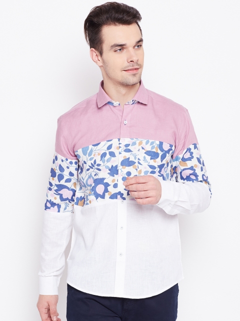 

Louis Park Men White & Lavender Regular Fit Printed Casual Shirt
