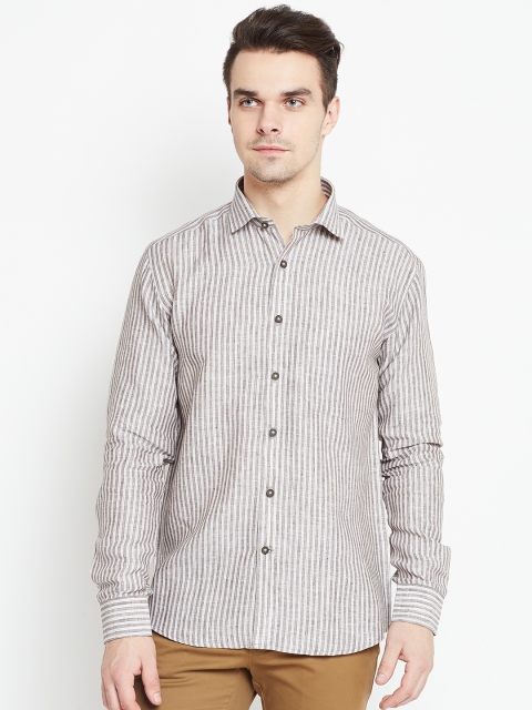 

Louis Park Men Brown & Grey Regular Fit Striped Casual Shirt