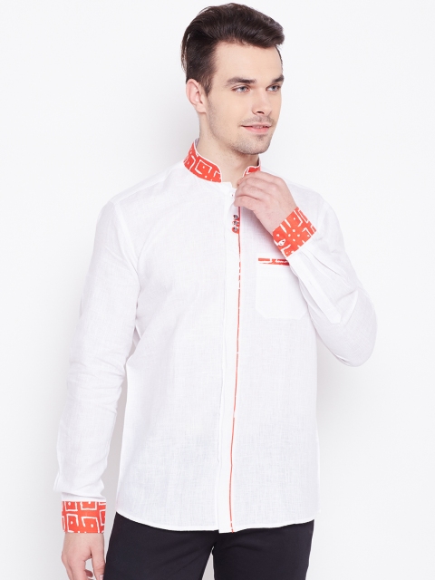 

Louis Park Men White Regular Fit Linen Solid Casual Shirt