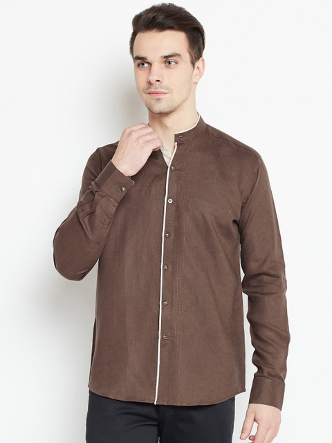 

Louis Park Men Brown Regular Fit Linen Solid Casual Shirt