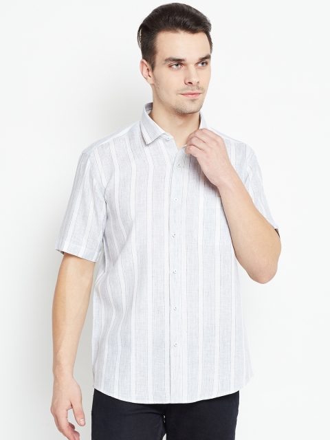 

Louis Park Men White & Grey Regular Fit Striped Casual Shirt