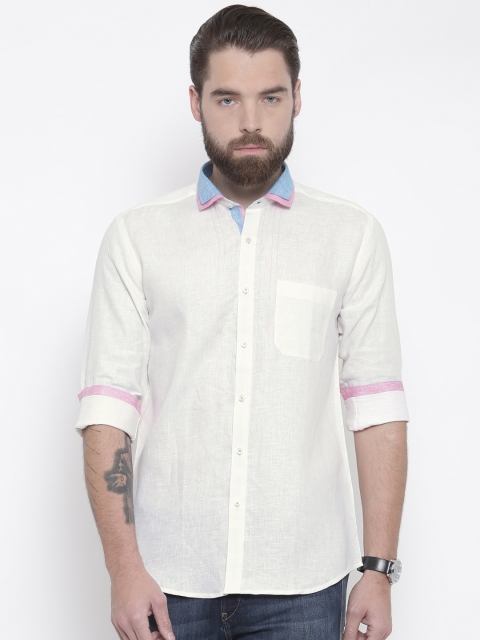 

Louis Park Men White Tailored Fit Solid Casual Shirt