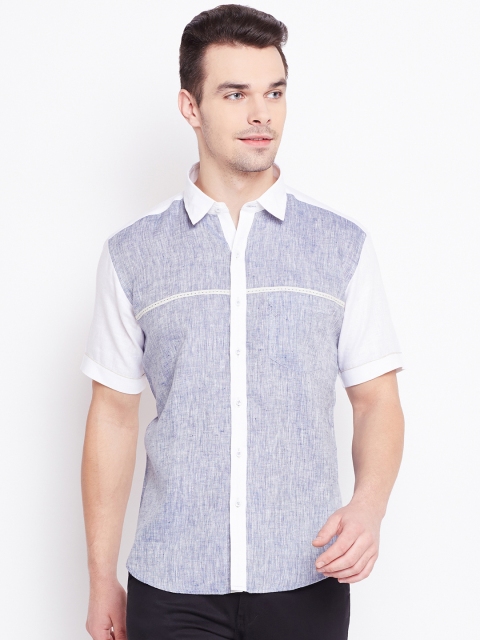 

Louis Park Men Blue & White Tailored Fit Solid Casual Shirt