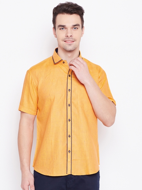 

Louis Park Men Orange & Black Regular Fit Linen Striped Casual Shirt