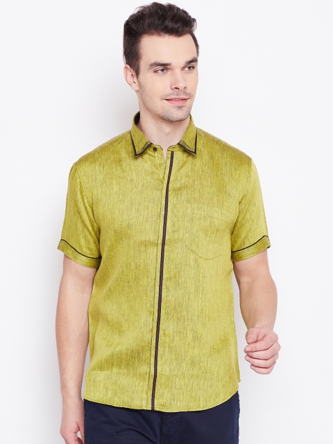 

Louis Park Men Lime Green Regular Fit Linen Smart Casual Solid Shirt