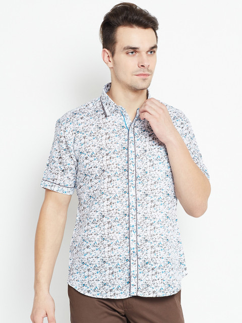 

Louis Park Men White & Grey Regular Fit Linen Printed Casual Shirt