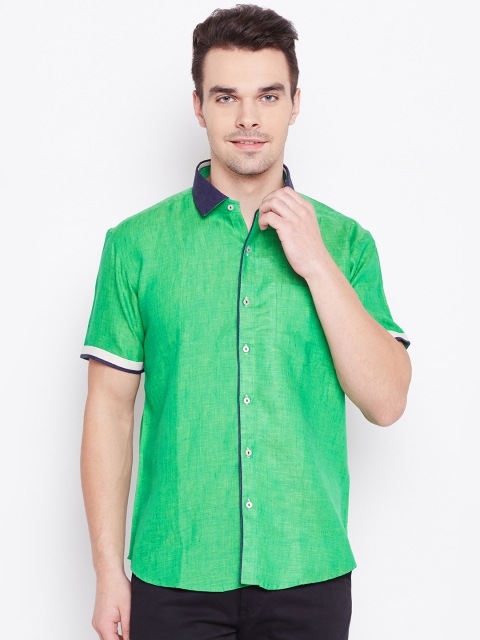 

Louis Park Men Green Regular Fit Linen Solid Casual Shirt