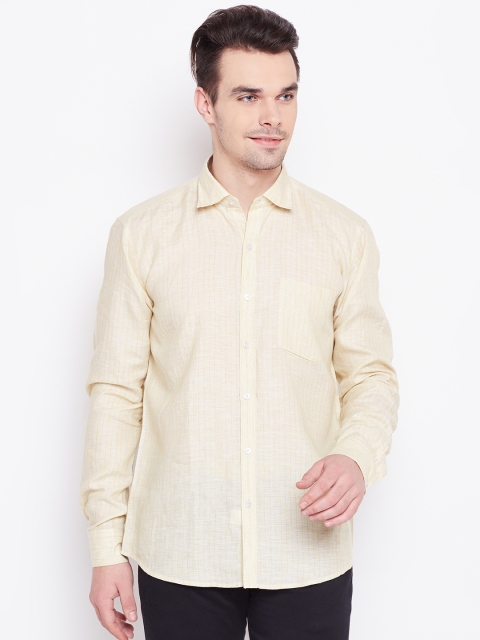 

Louis Park Men Beige & Yellow Regular Fit Linen Striped Smart Casual Shirt