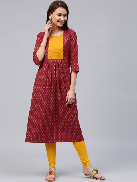 

Jaipur Kurti Women Red & Mustard Yellow Printed A-Line Kurta