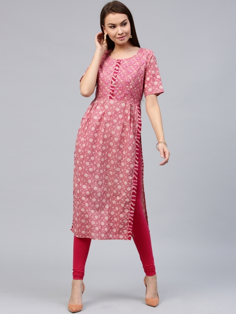 

Jaipur Kurti Women Pink Printed Straight Kurta