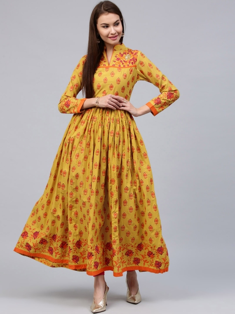 

Jaipur Kurti Women Yellow & Orange Printed Anarkali Kurta