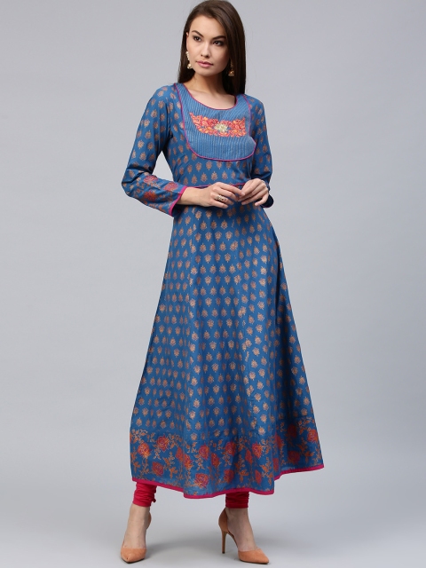 

Jaipur Kurti Women Blue Printed Anarkali Kurta
