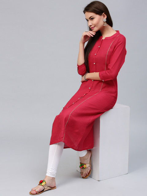 

Jaipur Kurti Women Red Handloom Embroidered Straight Kurta