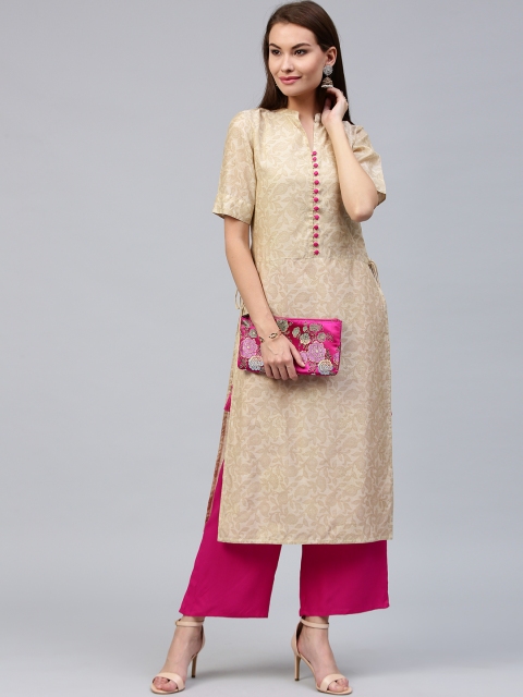 

Jaipur Kurti Women Beige & Pink Self-Design Kurta with Palazzos