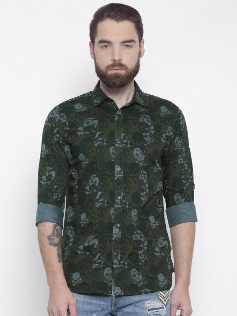 

Jack & Jones Men Green & Black Slim Fit Printed Casual Shirt