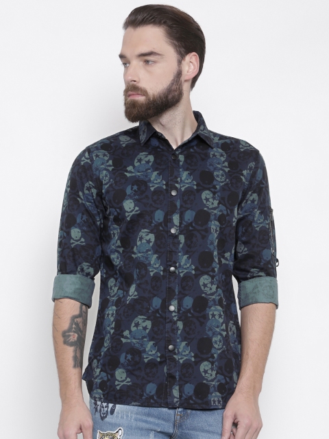 

Jack & Jones Men Blue & Black Slim Fit Printed Casual Shirt
