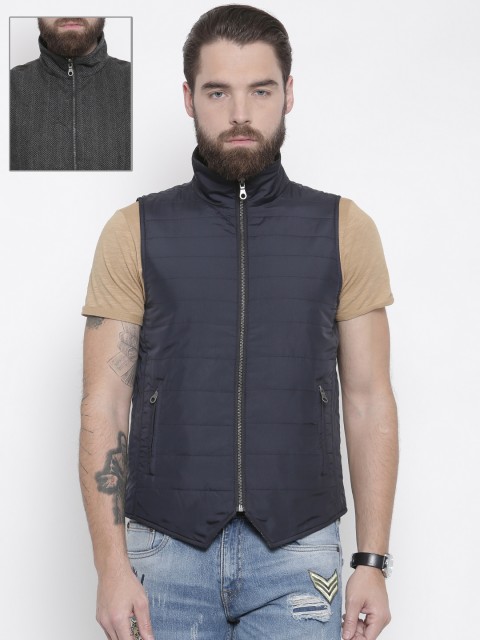 

Jack & Jones Men Navy Blue Solid Reversible Tailored Jacket