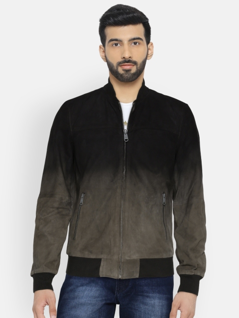 

Jack & Jones Men Grey Solid Suede Bomber Jacket