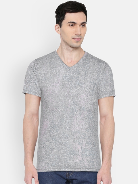 

Jack & Jones Men Grey Melange Solid V-Neck T-shirt