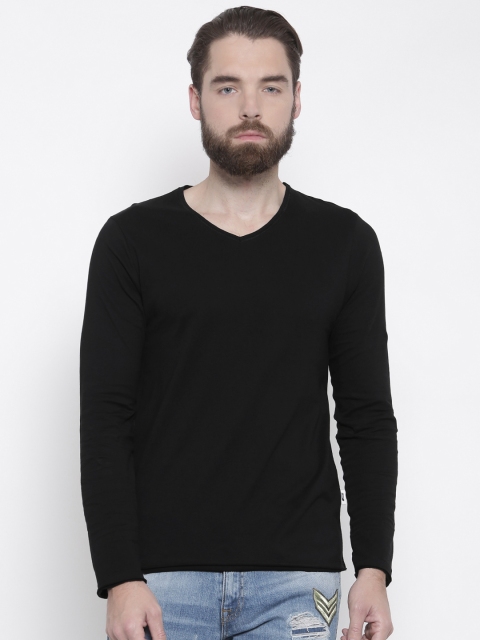 

Jack & Jones Men Black Solid V-Neck T-shirt