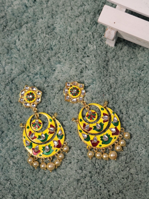 

PANASH Yellow & Off-White Circular Drop Earrings