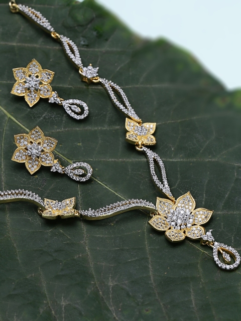 

PANASH White Gold-Plated Stone-Studded Jewellery Set