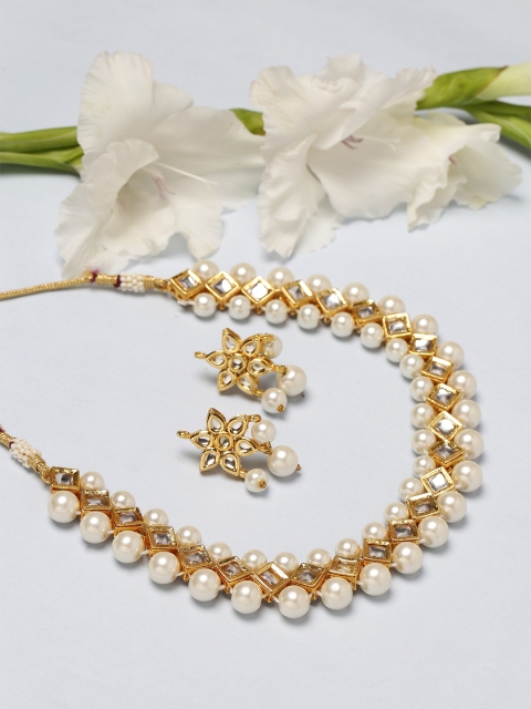 

PANASH Off-White & Gold-Toned Beaded Statement Jewellery Set