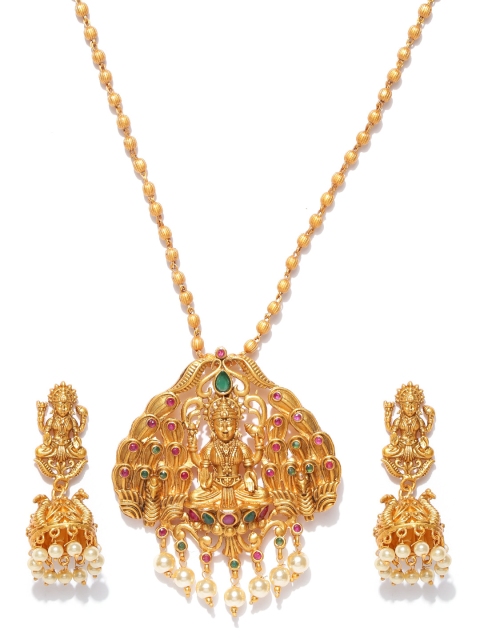 

PANASH Gold-Plated Goddess Lakshmi Stone-Studded Jewellery Set