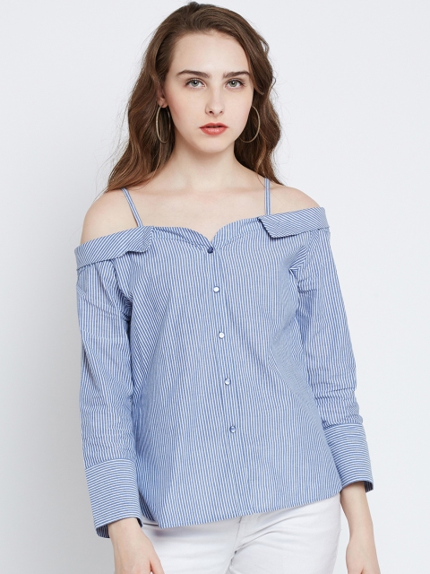 

Marie Claire Women Blue Striped Top