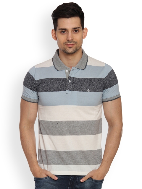 

Duke Men Off-White Striped Polo Collar T-shirt