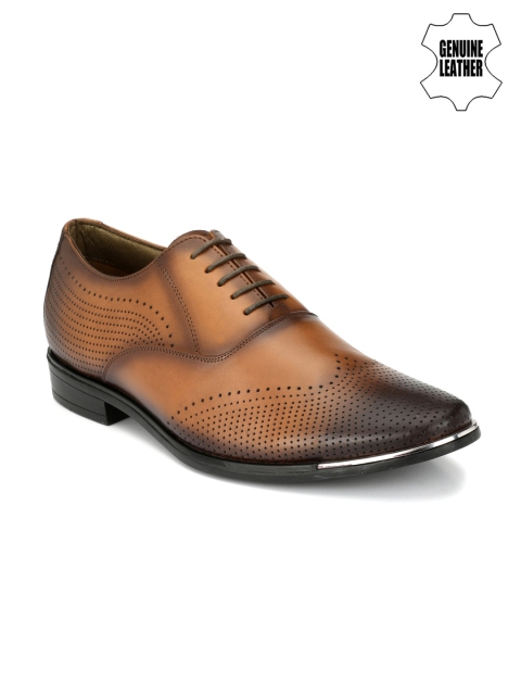 

Hitz Men Tan Brown Genuine Leather Perforated Oxfords
