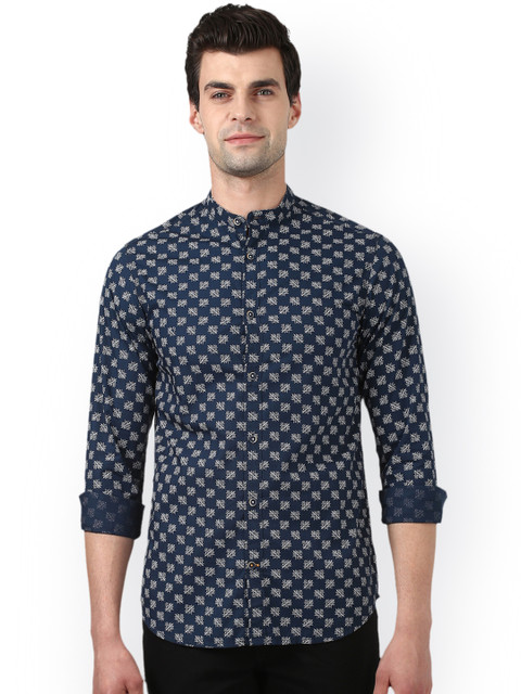 

ColorPlus Men Navy Blue & White Regular Fit Printed Casual Shirt