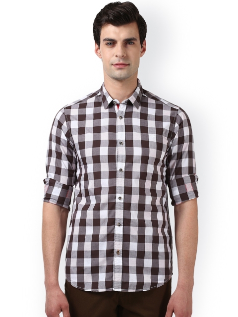 

ColorPlus Men Brown & White Regular Fit Checked Casual Shirt