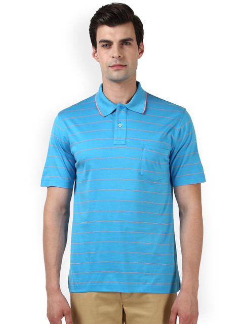 

ColorPlus Men Blue Striped Polo Collar T-shirt