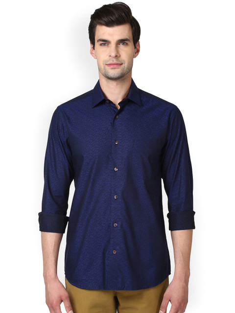

ColorPlus Men Blue Tailored Fit Self Design Casual Shirt