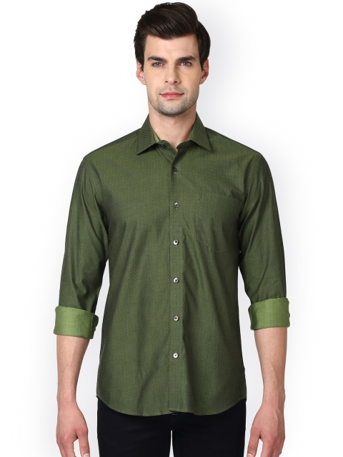 

ColorPlus Men Green Tailored Fit Self Design Casual Shirt