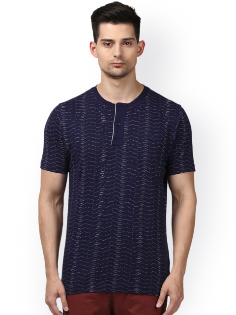 

ColorPlus Men Blue Printed Henley Neck T-shirt