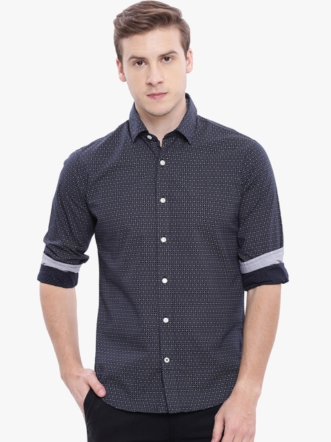Nautica Men Navy Blue Regular Fit Printed Casual Shirt