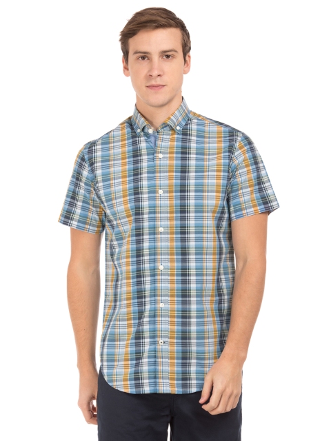 

Nautica Men Blue & White Tailored Fit Checked Casual Shirt