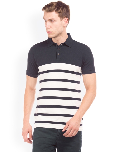 

Nautica Men Navy Blue Striped Polo Collar T-shirt