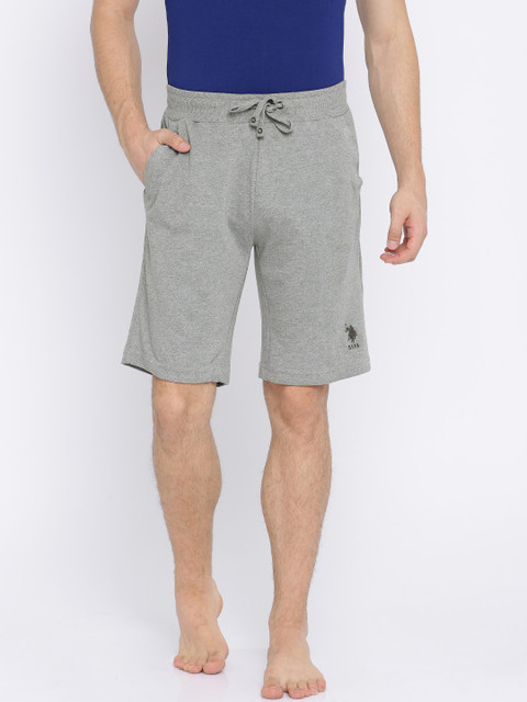 

U.S. Polo Assn. Men Grey Melange Solid Lounge Shorts
