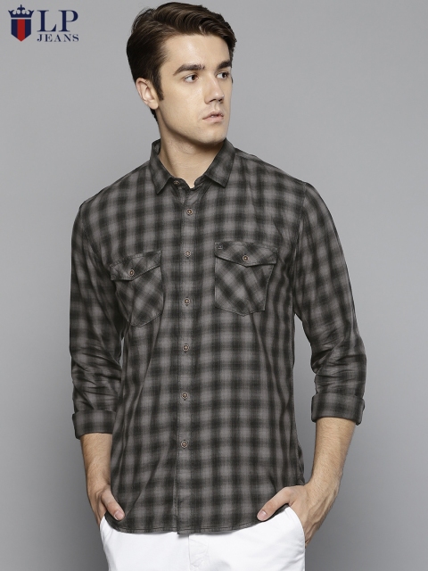 

Louis Philippe Jeans Men Grey & Black Union Slim Fit Checked Casual Shirt